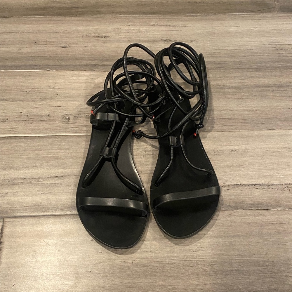 Genuine Leather Black Strappy Sandals